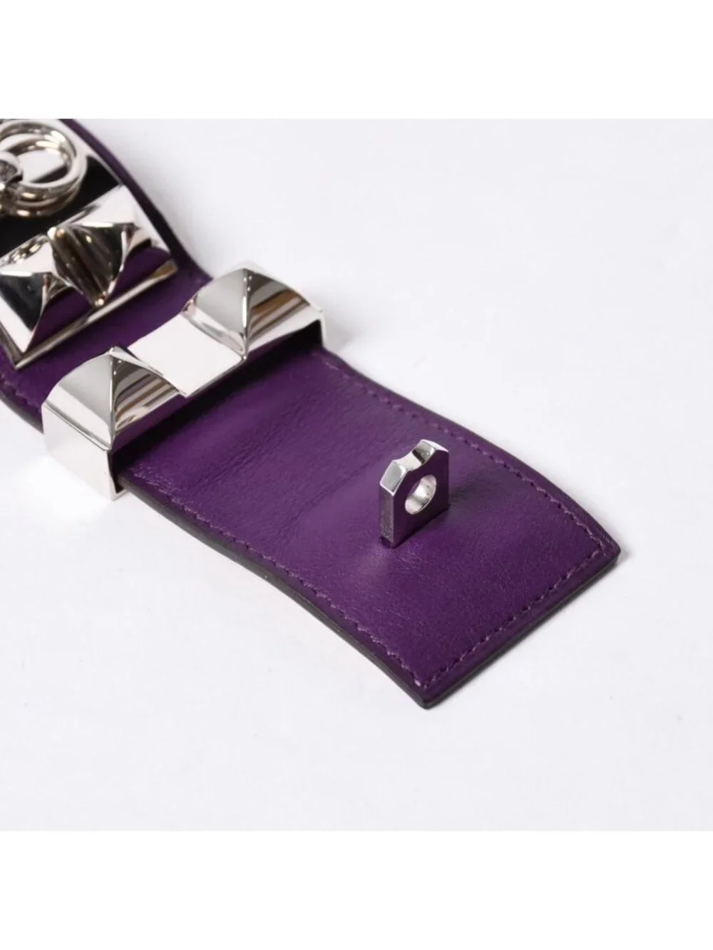 Hermes Collier de Chien Bracelet S Leather Purple Silver
